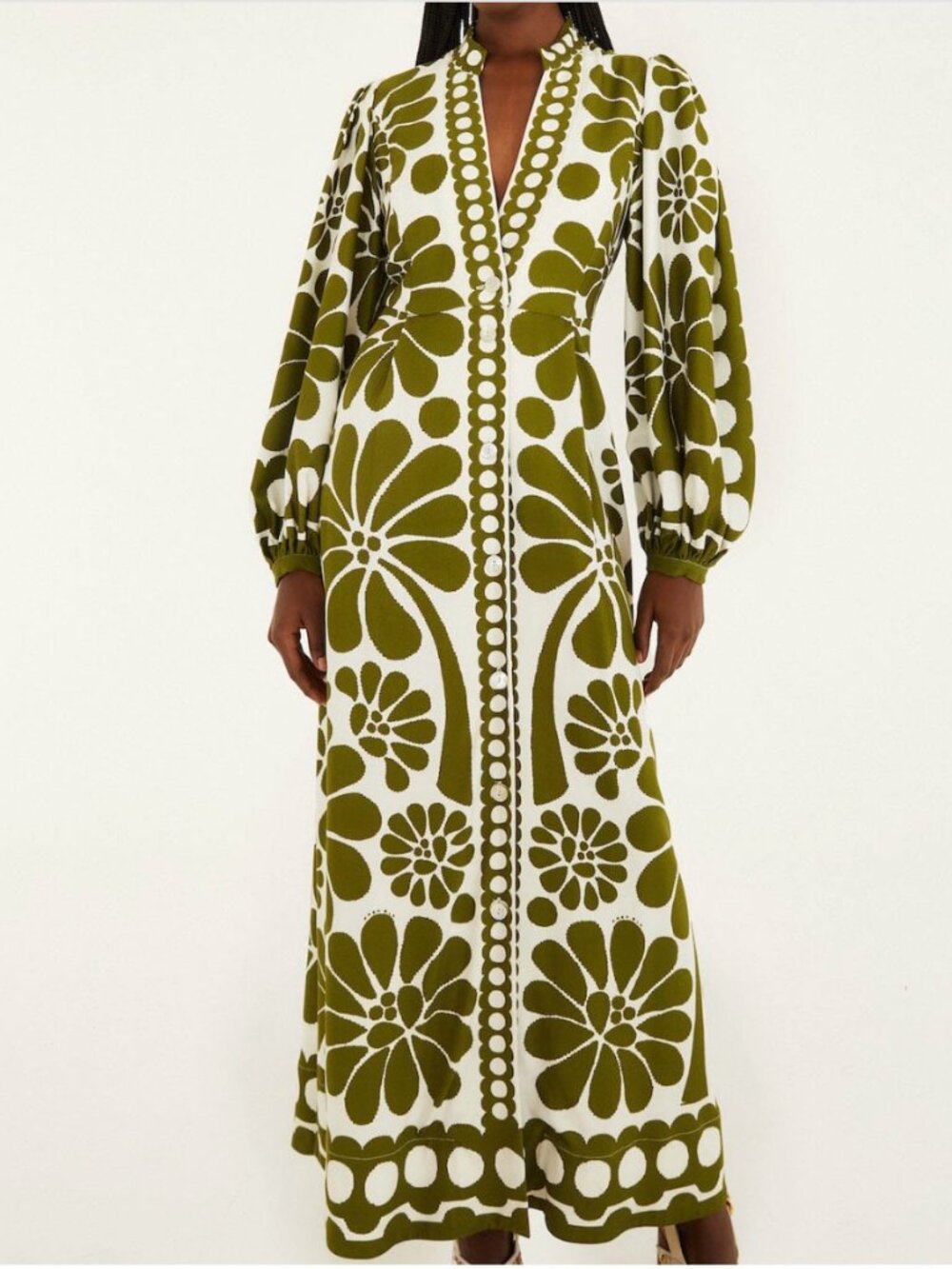 farm rio green palermo buttoned puff sleeve maxi dress - Picture 2 of 4